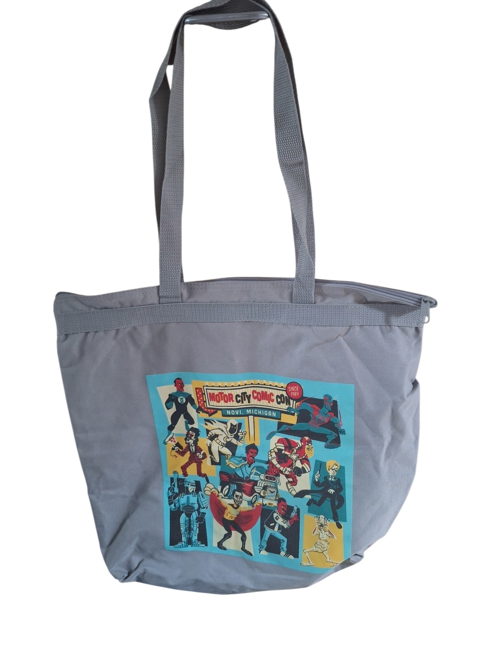 Gray Collectable Graphic Tote Bag with Comic Print